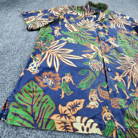 Vintage Polo Sport Ralph Lauren Hawaiian Shirt Mens L Hula Girl Luau Button Flaw - Picture 2 of 10